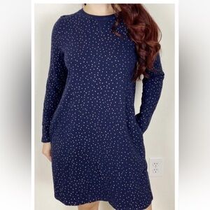 Boden Off Duty Navy Blue and Gold Polka Dot Shift Size 6 Dress